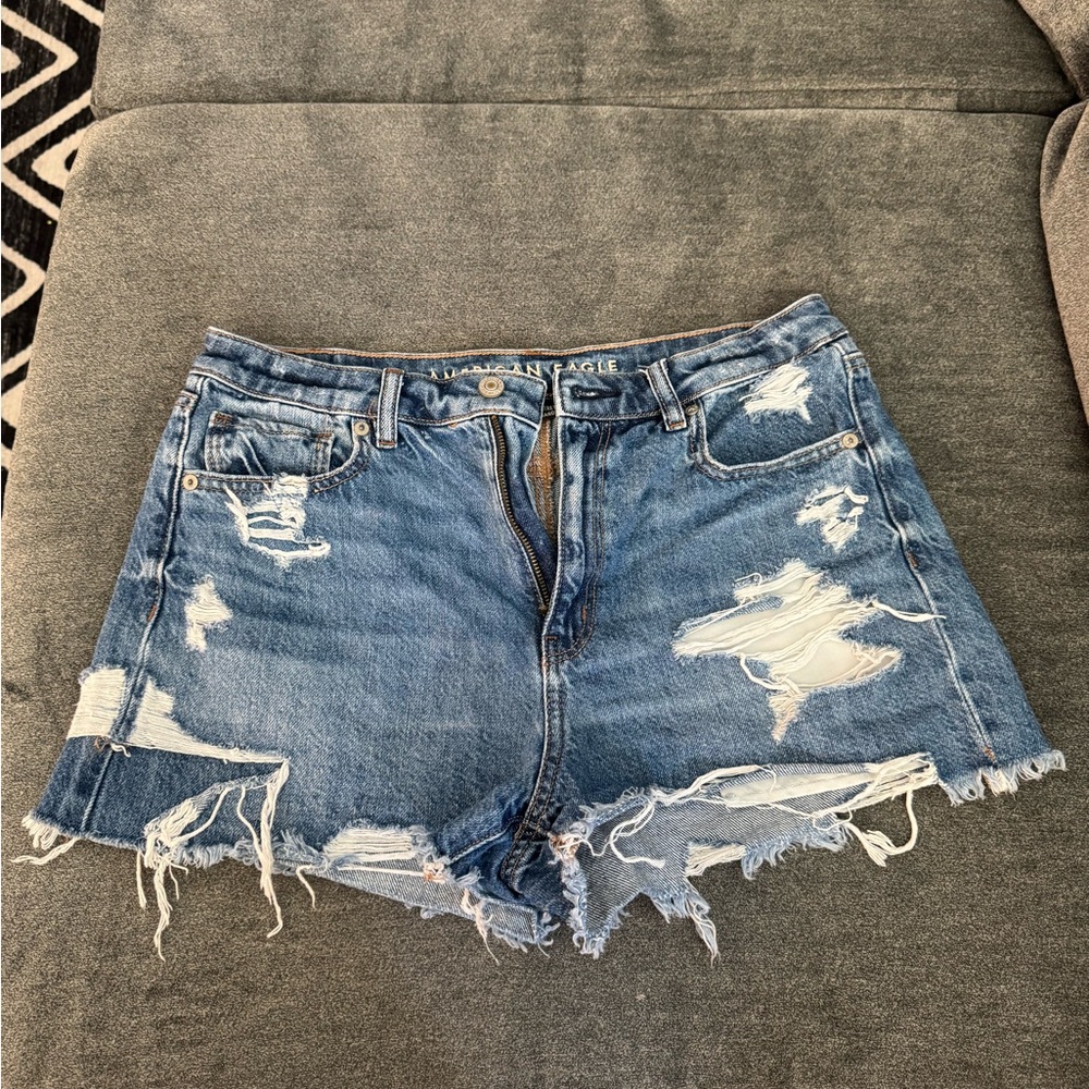 American Eagle Outfitters Blue Distressed Jean Shorts